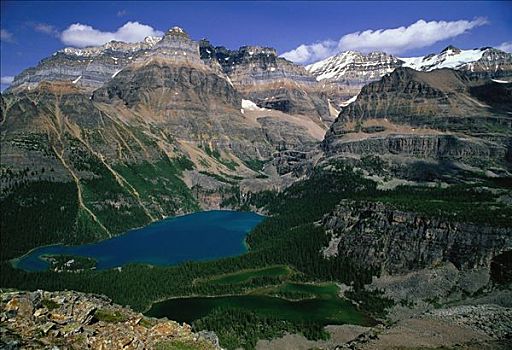 俯视,欧哈拉湖,山峦,幽鹤国家公园,不列颠哥伦比亚省,加拿大