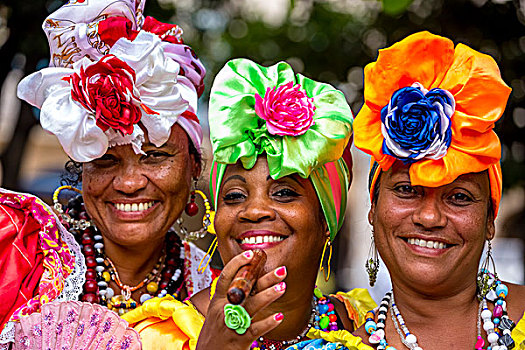 三个,古巴,女人,彩色,服饰,哈瓦那,北美
