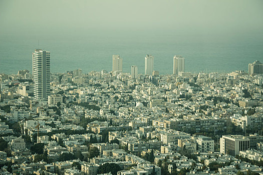 航拍,城市,特拉维夫,以色列,朦胧,白天