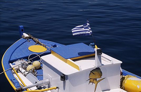 希腊,渔船,旗帜,碧绿色,水