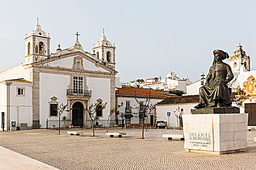 广场,喷泉,正面,教堂,圣马利亚,纪念建筑,拉各斯,阿尔加维,葡萄牙