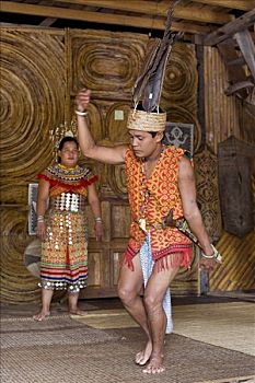 舞者,服饰,传统舞蹈,伊班族,种族,沙捞越,婆罗洲,马来西亚