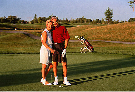 肖像,夫妻,打高尔夫,里士满,山,安大略省,加拿大