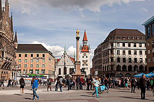 玛利亚广场,柱子,老市政厅,慕尼黑,上巴伐利亚,巴伐利亚,德国,欧洲