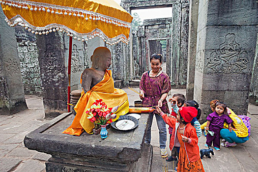 柬埔寨,收获,吴哥窟,巴扬寺,捕食,佛像