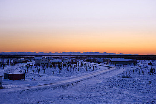 日落,靠近,山峦,远景,冬天,北极,阿拉斯加
