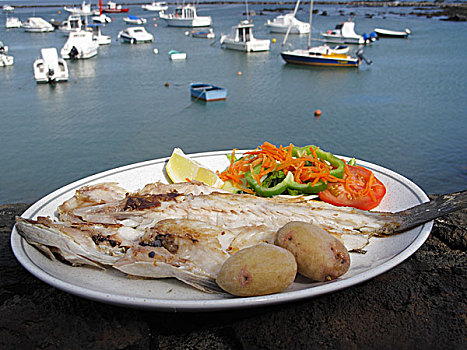 烤鱼,兰索罗特岛,加纳利群岛,西班牙,欧洲