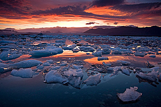 冰河,湖,短,午夜,南方,边缘,瓦特纳冰川国家公园,国家,公园,冰岛,欧洲