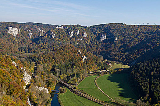 风景,暸望,靠近,远眺,多瑙河,山谷,城堡,自然,公园,锡格马林根,地区,巴登符腾堡,德国,欧洲