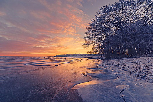 冰冻,湖,风景,日出,冬天