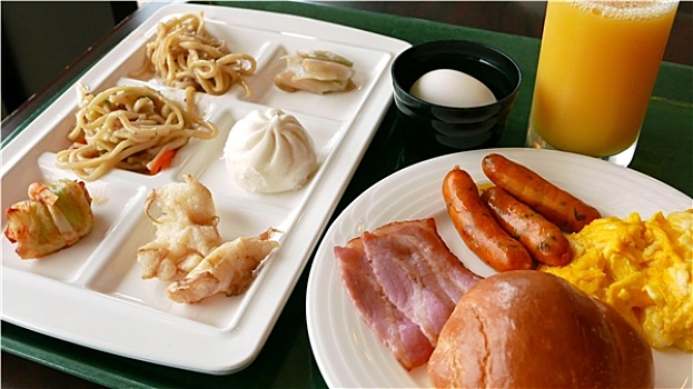 酒店,早餐,自助餐,托盘