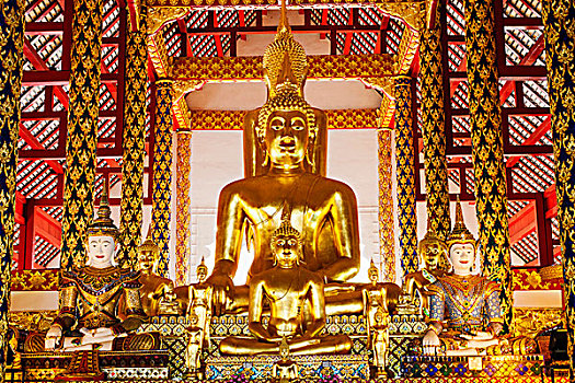 泰国,清迈,松达寺,佛像,祈祷,大厅