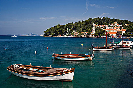 小船,停靠,港口,夏娃岛,一个,著名,岛屿,克罗地亚