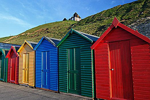 彩色,海滩小屋,仰视,北方,散步场所