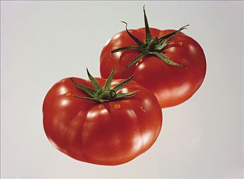 两个,西红柿,茎,露珠