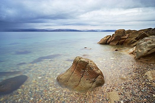 岩石,海岸线,声音,半岛,远景,阿兰岛,北爱尔郡,克莱德峡湾,苏格兰