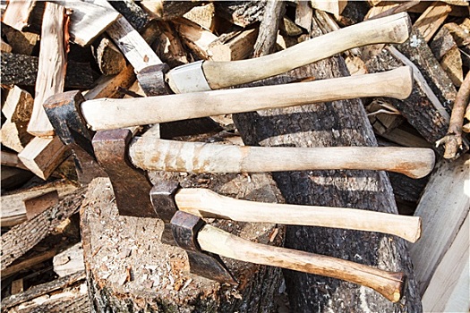 斧子,木头,靠近,一堆,木柴