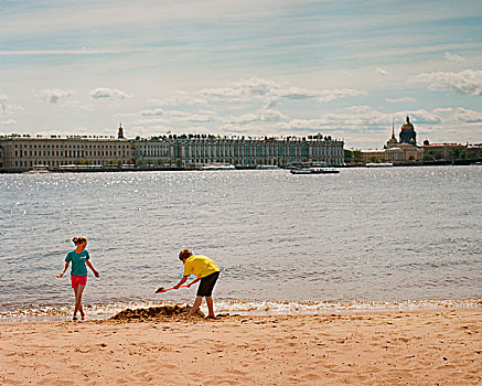 儿童,海滩,圣彼得堡