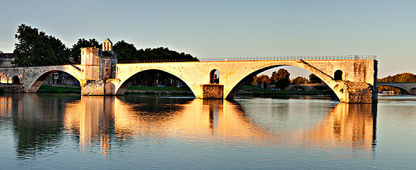 桥,上方,日出,世界遗产,阿维尼翁,普罗旺斯,法国南部,法国,欧洲