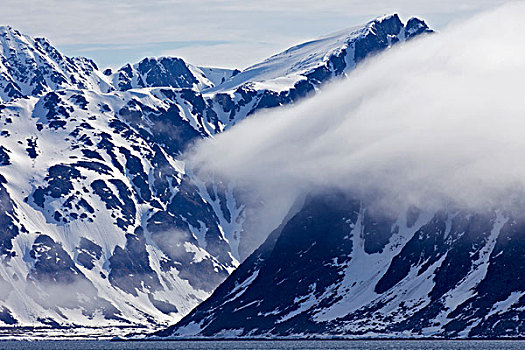 积雪,山峦,斯匹次卑尔根岛,挪威