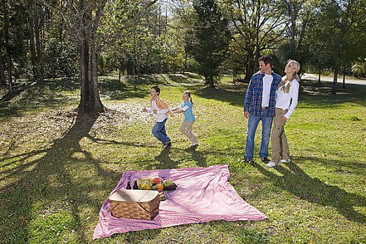 孩子,幸福之家,玩,公园,野餐毯