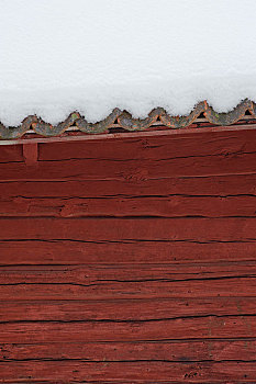 红色,木屋,屋顶,积雪,瑞典,欧洲