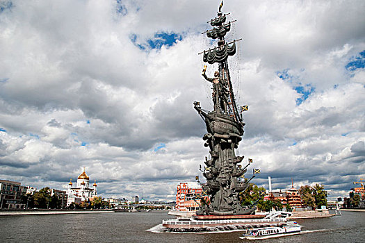 纪念建筑,堤岸,莫斯科,河,大教堂,耶稣,救星,背影,公园雕塑,俄罗斯