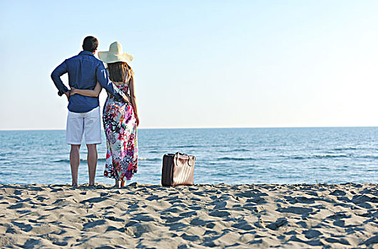 海滩,夫妻,旅行,包,自由,蜜月,概念
