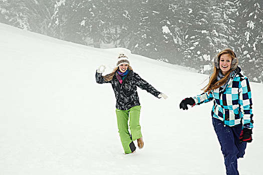 美女,玩,雪中,奥地利