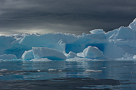 蓝色,冰山,洞穴,午夜,南极
