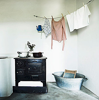 老式,炊具,晾衣绳,浴缸,搓板,效用,房间
