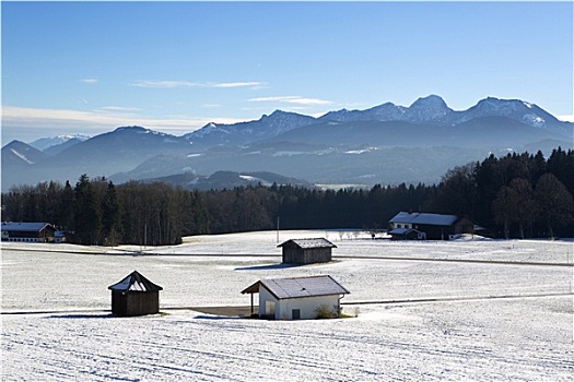 雪景,巴伐利亚,山