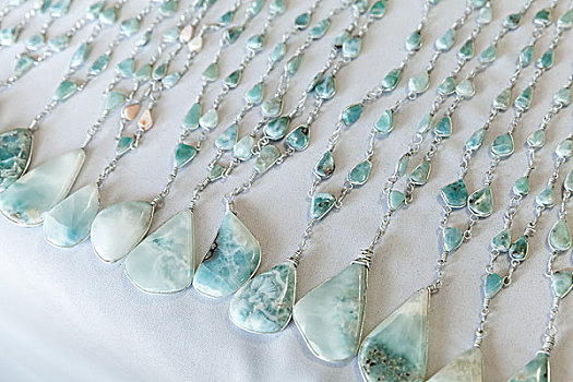 珠子,蓝色,石头,卧,台案,纪念品店,海滩,多米尼加共和国