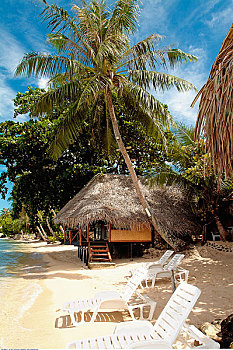 椅子,小屋,海滩,法属玻利尼西亚