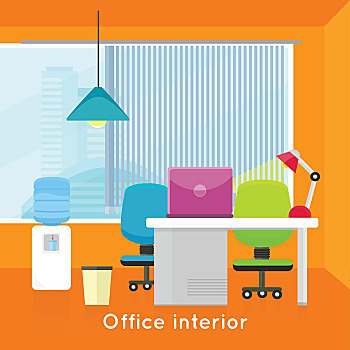 现代办公室,室内,办公室,背景,桌面,笔记本电脑,灯,办公椅,冷水机,公寓,房间,窗户