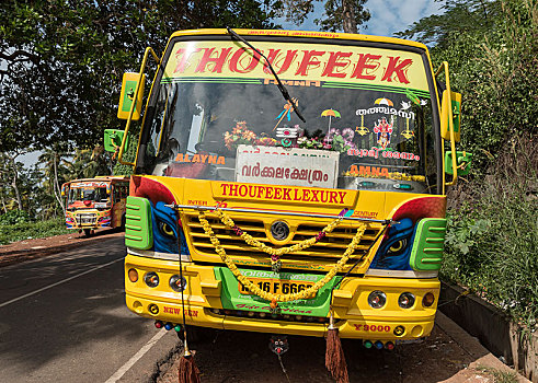 彩色,印度,巴士,喀拉拉