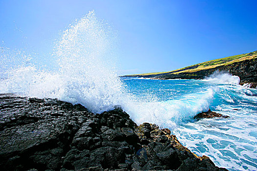 波浪,碰撞,岩石上,夏威夷,美国