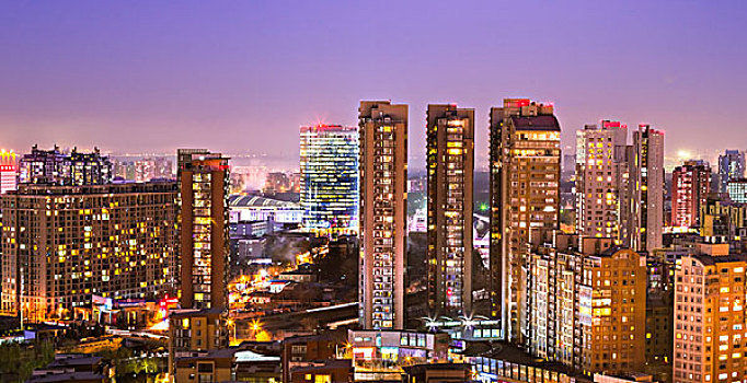 鸟瞰北京燕莎商圈夜景