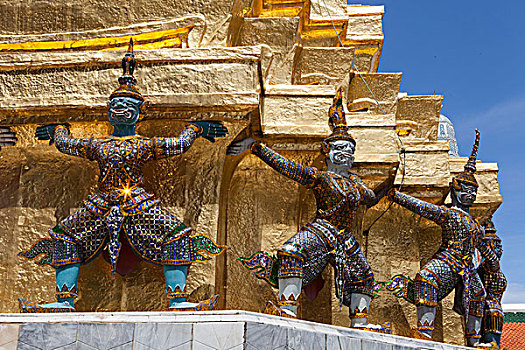 雕塑,金色,契迪,玉佛寺,寺院,大皇宫,皇宫,曼谷,泰国,亚洲