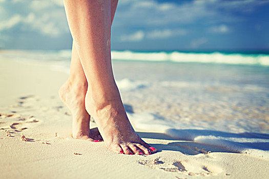 夏天,海滩,休闲,身体部位,概念,特写,女人,腿