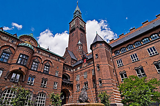市政厅,院落,哥本哈根,丹麦,斯堪的纳维亚,欧洲