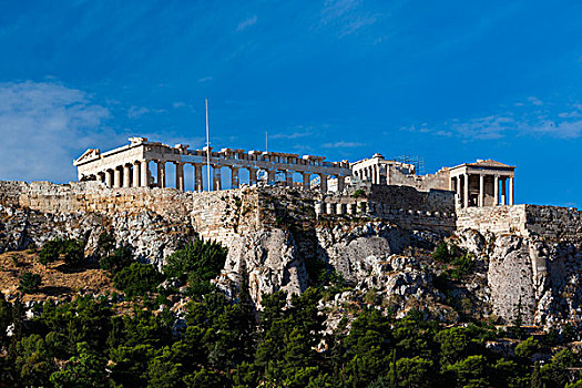 中心,希腊,雅典,卫城,俯视图,早晨