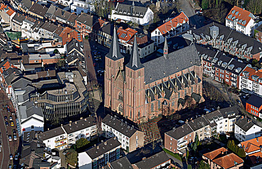 航拍,教堂,下莱茵,区域,北莱茵-威斯特伐利亚,德国,欧洲