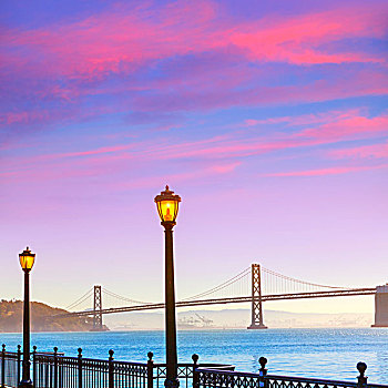 旧金山湾,桥,码头,加利福尼亚,日落,美国