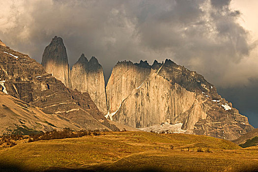 南美,智利,托雷德裴恩国家公园,晨光,花冈岩,塔