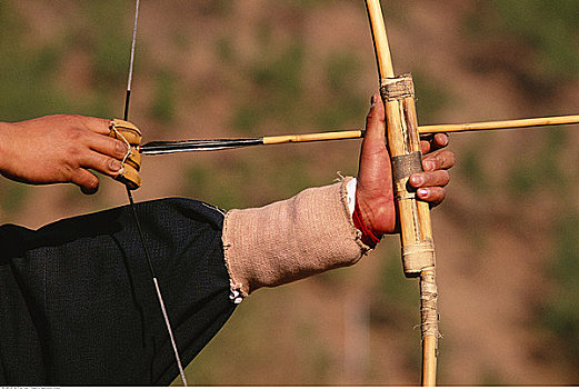 特写,人,拿着,弓箭,射箭,竞赛,廷布,不丹