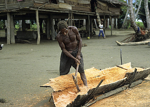巴布亚新几内亚,河,男人,分开,树干,传统,工具