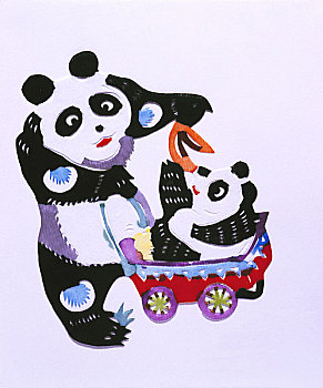 剪纸,熊猫母子