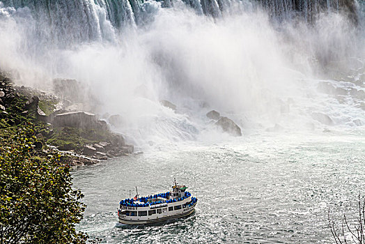 游船,正面,瀑布,美洲瀑布,尼亚加拉瀑布,安大略省,加拿大,北美