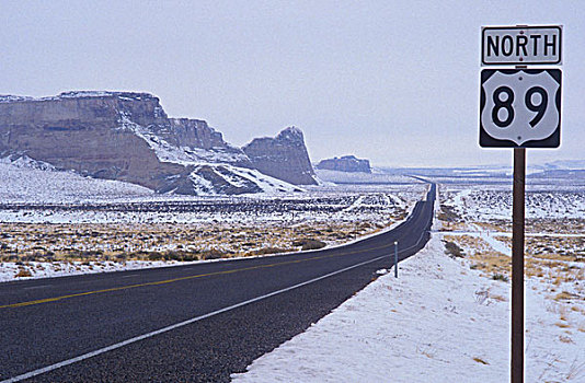 公路,北方,冬天,雪,街道,路标,亚利桑那,美国